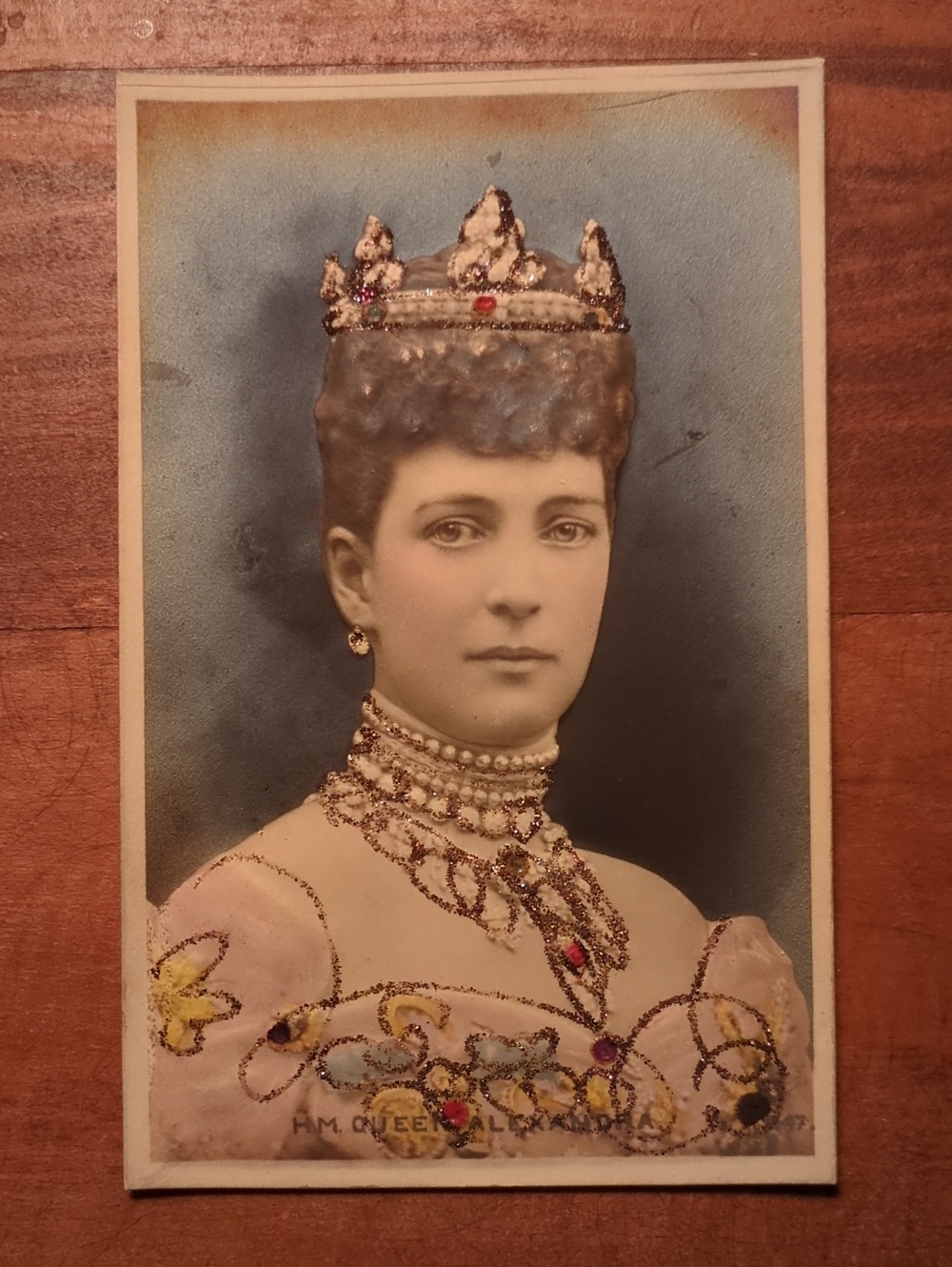 Rare Antique Embossed Decorated Postcard Queen Alexandra